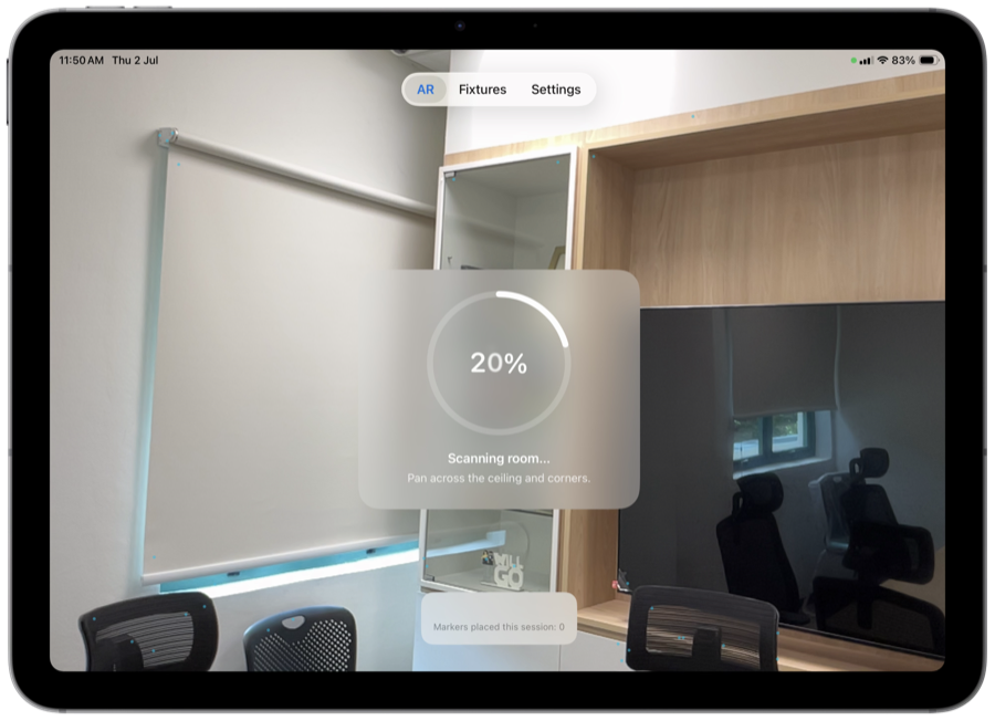 Scanning a room to set up AR tracking in Husvarde on iPad